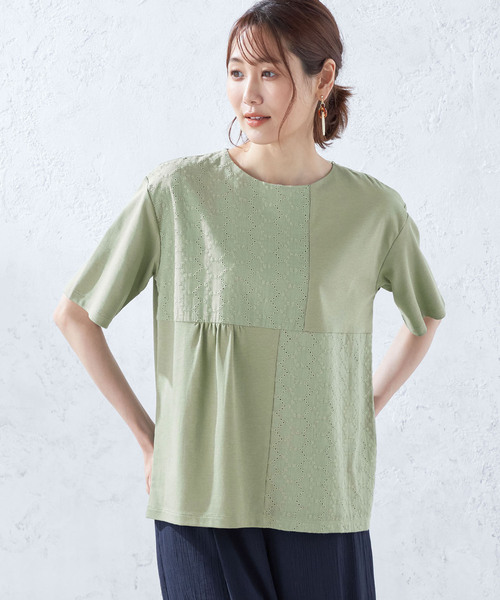 DECOY SINCE 1981(デコイシンスイチキュウハチイチ)の「【接触冷感】刺しゅう切替プルオーバー(Tシャツ/カットソー・レディース・ネイビー/カーキ/モカ・M/L)」の1枚目の写真