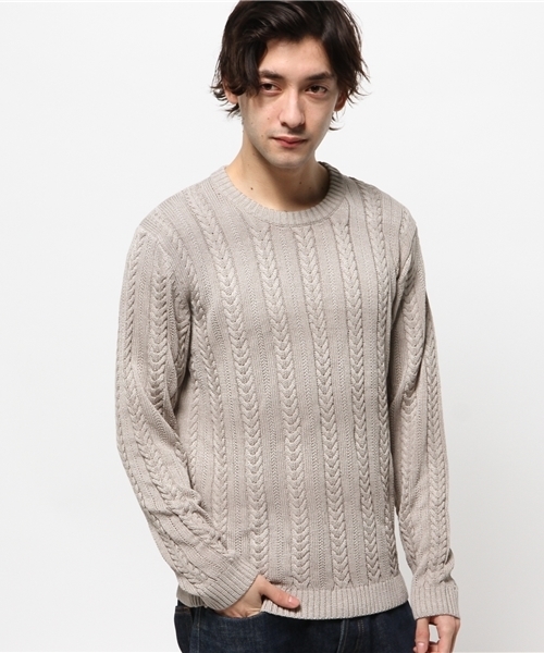 417 EDIFICE（フォーワンセブンエディフィス）の「◇7Gメランジケーブル クルーネックロングスリーブ（ニット/セーター・メンズ・カーキ/グレー/ネイビー・MEDIUM/LARGE/SMALL）」の2枚目の写真