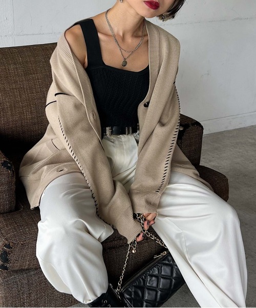 PAGEBOY（ページボーイ）の「WヤーンアソートVネックカーディガン（カーディガン/ボレロ・レディース・ブラック系その他/ブラウン系その他/ブラック/モカ/オフホワイト・FREE）」の4枚目の写真