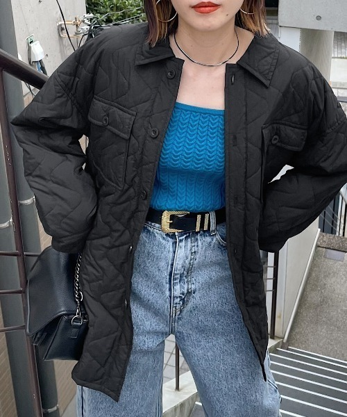 PAGEBOY（ページボーイ）の「ライトキルティングシャツジャケット（ダウンジャケット/コート・レディース・オフホワイト/ブラック・FREE）」の2枚目の写真