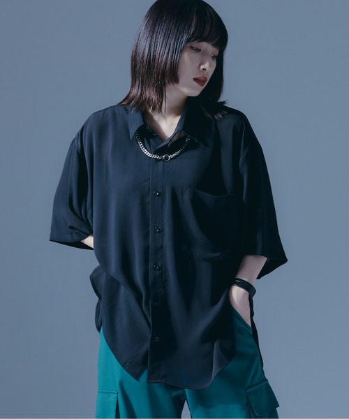 Ellno Loset（エルノロゼット）の「シアールーズシャツ（シャツ/ブラウス・メンズ・ブラック/ダークグリーン・MEDIUM/LARGE）」の3枚目の写真