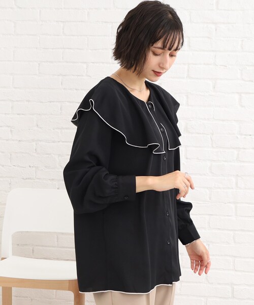 Cutie Blonde（キューティーブロンド）の「◆フリルカラーブラウス（シャツ/ブラウス・レディース・ブラック/パープル系4/ホワイト系・02/03）」の3枚目の写真