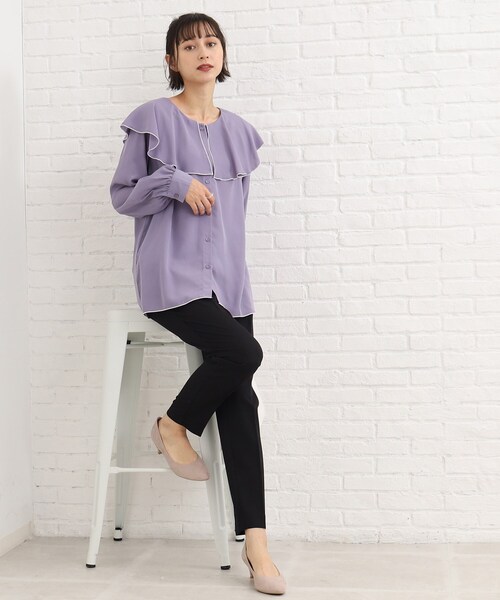 Cutie Blonde（キューティーブロンド）の「◆フリルカラーブラウス（シャツ/ブラウス・レディース・ブラック/パープル系4/ホワイト系・02/03）」の7枚目の写真