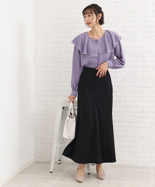 Cutie Blonde（キューティーブロンド）の「◆フリルカラーブラウス（シャツ/ブラウス・レディース・ブラック/パープル系4/ホワイト系・02/03）」の8枚目の写真