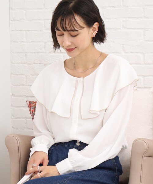 Cutie Blonde（キューティーブロンド）の「◆フリルカラーブラウス（シャツ/ブラウス・レディース・ブラック/パープル系4/ホワイト系・02/03）」の19枚目の写真