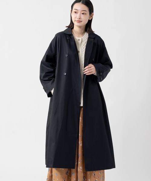 GRANDMA MAMA DAUGHTER（グランマママドーター）の「∴【 GRANDMA MAMA DAUGHTER / グランマ ママ ドーター 】ROUND COLLAR LONG COAT ラウンドカラー ロングコート GJ2232361 KTC（ステンカラーコート・レディース・ネイビー/ベージュ・1）」の2枚目の写真