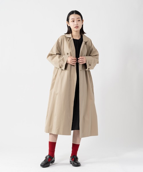GRANDMA MAMA DAUGHTER（グランマママドーター）の「∴【 GRANDMA MAMA DAUGHTER / グランマ ママ ドーター 】ROUND COLLAR LONG COAT ラウンドカラー ロングコート GJ2232361 KTC（ステンカラーコート・レディース・ネイビー/ベージュ・1）」の6枚目の写真