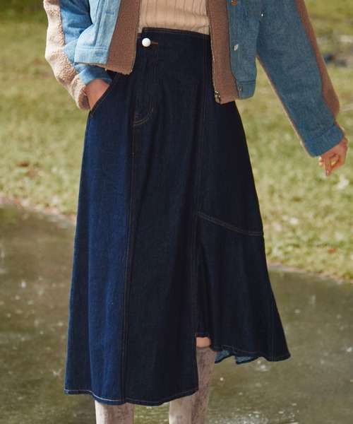 Cheek(チーク)の「デニムイレヘムフレアスカート(デニムスカート・レディース・ネイビー/サックスブルー・SMALL/MEDIUM)」の2枚目の写真