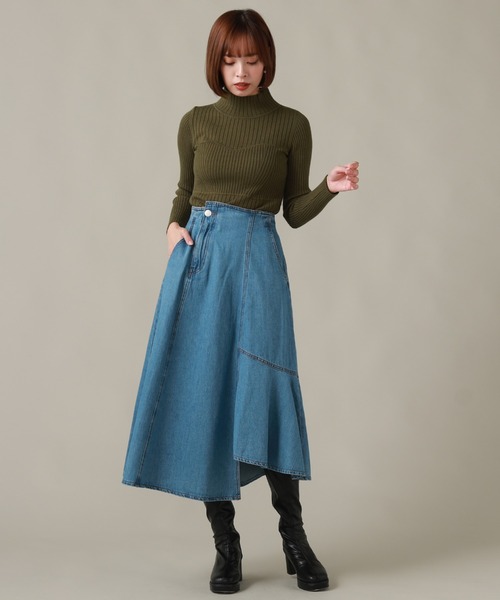 Cheek(チーク)の「デニムイレヘムフレアスカート(デニムスカート・レディース・ネイビー/サックスブルー・SMALL/MEDIUM)」の3枚目の写真