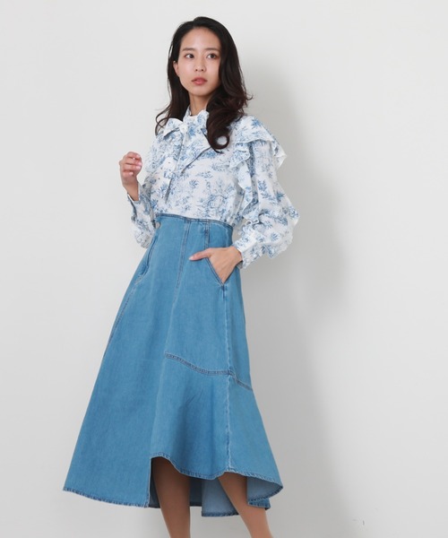 Cheek(チーク)の「デニムイレヘムフレアスカート(デニムスカート・レディース・ネイビー/サックスブルー・SMALL/MEDIUM)」の21枚目の写真