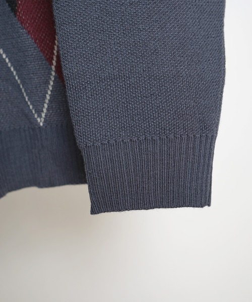 Confirm（コンファーム）の「アーガイル柄 ジャガードニット ルーズシャツカーディガン【Confirm】（カーディガン/ボレロ・メンズ・チャコールグレー/ブラック/ネイビー・M/L）」の15枚目の写真