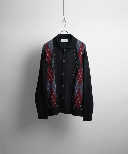 Confirm（コンファーム）の「アーガイル柄 ジャガードニット ルーズシャツカーディガン【Confirm】（カーディガン/ボレロ・メンズ・チャコールグレー/ブラック/ネイビー・M/L）」の4枚目の写真