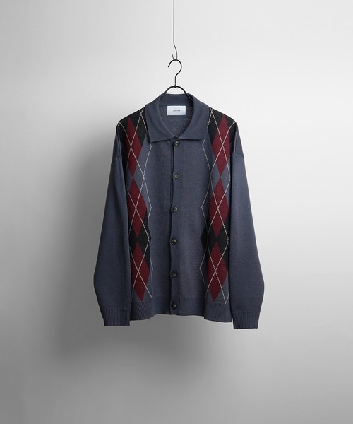 Confirm（コンファーム）の「アーガイル柄 ジャガードニット ルーズシャツカーディガン【Confirm】（カーディガン/ボレロ・メンズ・チャコールグレー/ブラック/ネイビー・M/L）」の5枚目の写真