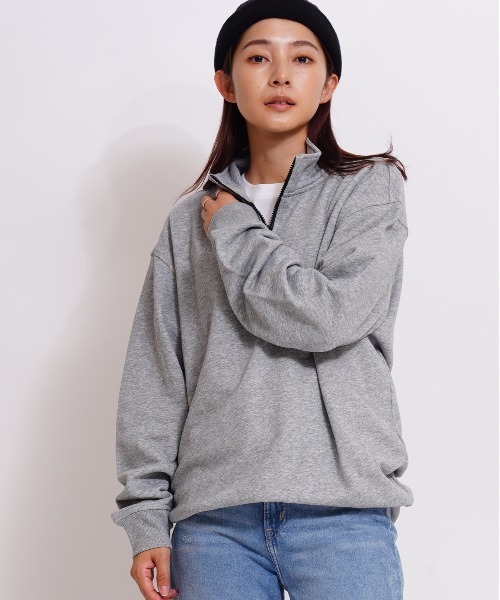 GIORDANO（ジョルダーノ）の「[ GIORDANO ]スタンドハーフジップスウェット (ユニセックス)（スウェット・レディース・グレー/ネイビー・MEDIUM/LARGE/X-LARGE）」の2枚目の写真