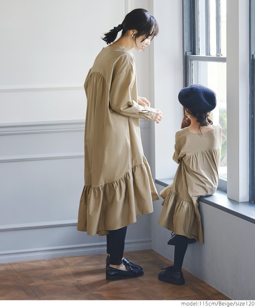 coca（coca）（コカ）の「キッズ 親子お揃いナチュラルコットンティアードワンピース（ワンピース・キッズ・ベージュ/ホワイト・100/110/120/130/140）」の5枚目の写真