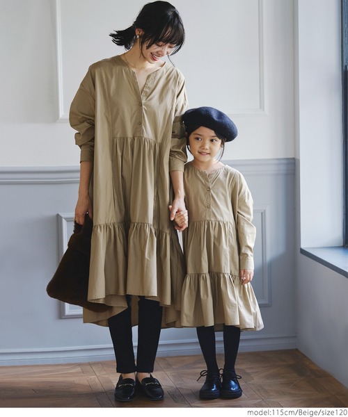 coca（coca）（コカ）の「キッズ 親子お揃いナチュラルコットンティアードワンピース（ワンピース・キッズ・ベージュ/ホワイト・100/110/120/130/140）」の6枚目の写真