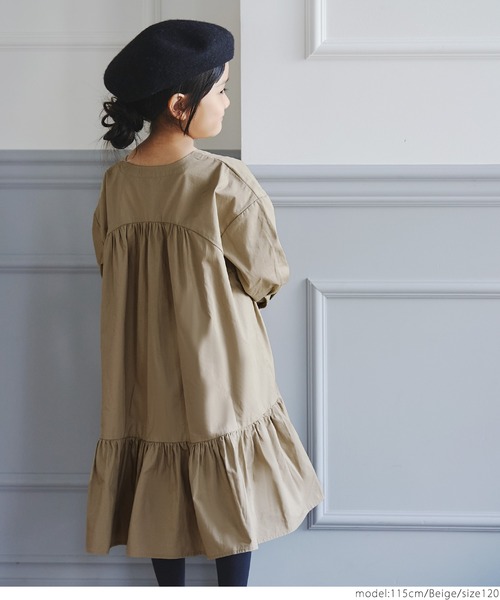 coca（coca）（コカ）の「キッズ 親子お揃いナチュラルコットンティアードワンピース（ワンピース・キッズ・ベージュ/ホワイト・100/110/120/130/140）」の8枚目の写真