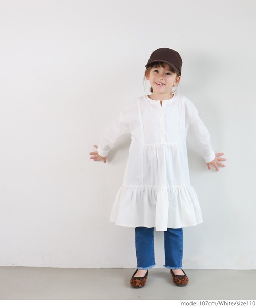 coca（coca）（コカ）の「キッズ 親子お揃いナチュラルコットンティアードワンピース（ワンピース・キッズ・ベージュ/ホワイト・100/110/120/130/140）」の9枚目の写真