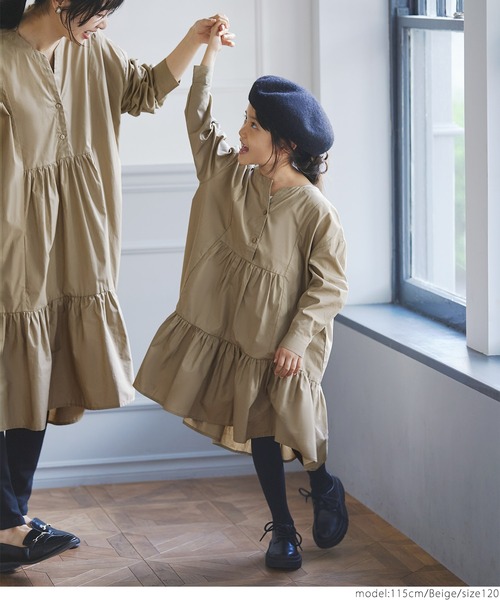 coca（coca）（コカ）の「キッズ 親子お揃いナチュラルコットンティアードワンピース（ワンピース・キッズ・ベージュ/ホワイト・100/110/120/130/140）」の4枚目の写真