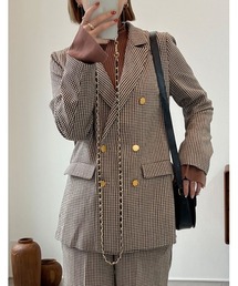 Re:EDIT | 金ボタンチェック柄ダブルジャケット(テーラードジャケット)