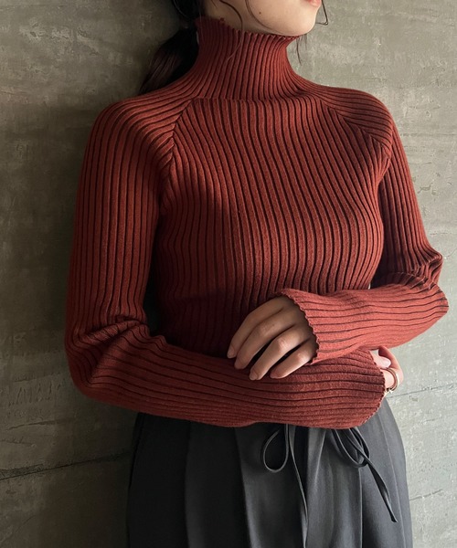 cona(コナ)の「【ZOZO限定】タートルリブニット(ニット/セーター・レディース・グレイッシュベージュ/テラコッタ/ベージュ・FREE)」の1枚目の写真