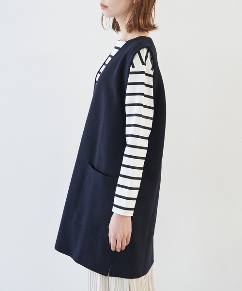 ROPE' PICNIC（ロペピクニック）の「RENU/Vあきニットロングベスト（ベスト・レディース・ネイビー/オフホワイト・38）」の20枚目の写真