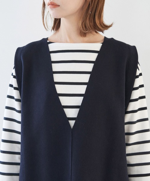 ROPE' PICNIC（ロペピクニック）の「RENU/Vあきニットロングベスト（ベスト・レディース・ネイビー/オフホワイト・38）」の3枚目の写真