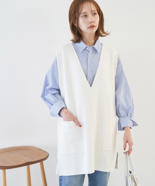 ROPE' PICNIC（ロペピクニック）の「RENU/Vあきニットロングベスト（ベスト・レディース・ネイビー/オフホワイト・38）」の9枚目の写真