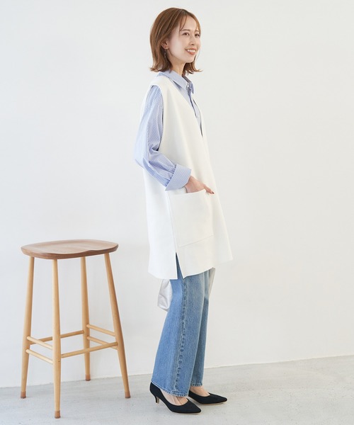 ROPE' PICNIC（ロペピクニック）の「RENU/Vあきニットロングベスト（ベスト・レディース・ネイビー/オフホワイト・38）」の17枚目の写真