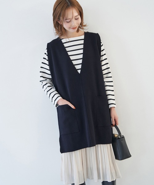 ROPE' PICNIC（ロペピクニック）の「RENU/Vあきニットロングベスト（ベスト・レディース・ネイビー/オフホワイト・38）」の7枚目の写真