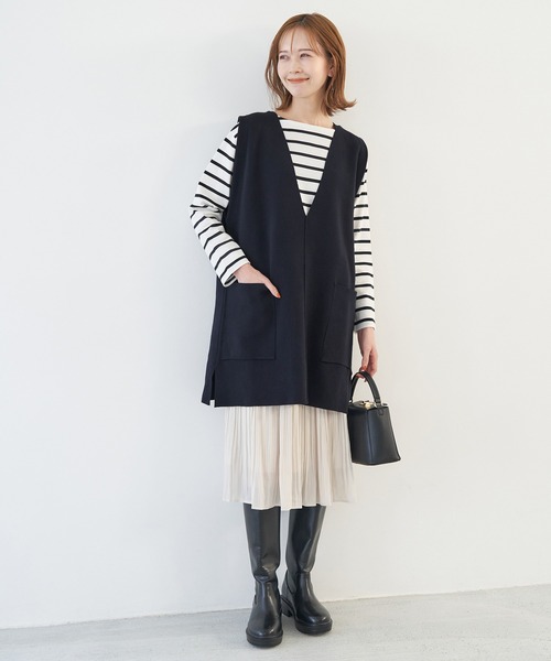 ROPE' PICNIC（ロペピクニック）の「RENU/Vあきニットロングベスト（ベスト・レディース・ネイビー/オフホワイト・38）」の22枚目の写真
