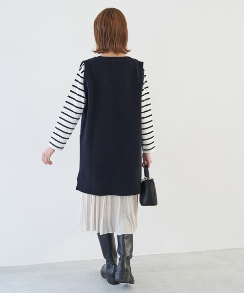 ROPE' PICNIC（ロペピクニック）の「RENU/Vあきニットロングベスト（ベスト・レディース・ネイビー/オフホワイト・38）」の5枚目の写真