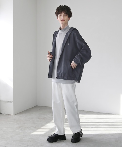 セール】スムースツイル ジップアップフーデットジャケット（ブルゾン