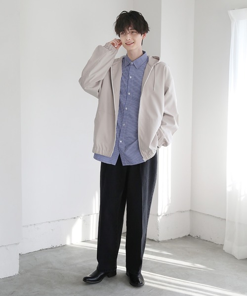 ETELIO（エテリオ）の「スムースツイル ジップアップフーデットジャケット（ブルゾン・メンズ・チャコール/ベージュ/ブルー/ブラック・S/M/L）」の11枚目の写真