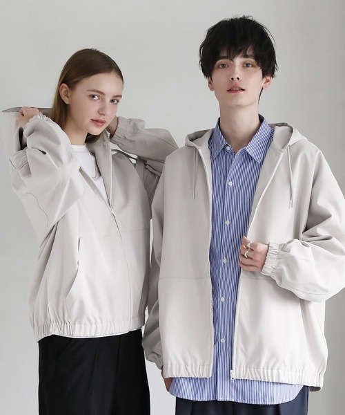 セール】スムースツイル ジップアップフーデットジャケット