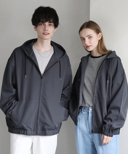 セール】スムースツイル ジップアップフーデットジャケット（ブルゾン