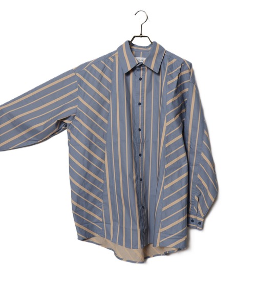 ATELANE（アテレーン）の「ATELANE/ストライプ切替ルーズシルエットレギュラーシャツ（シャツ/ブラウス・メンズ・ネイビー/オレンジ・MEDIUM/LARGE）」の4枚目の写真