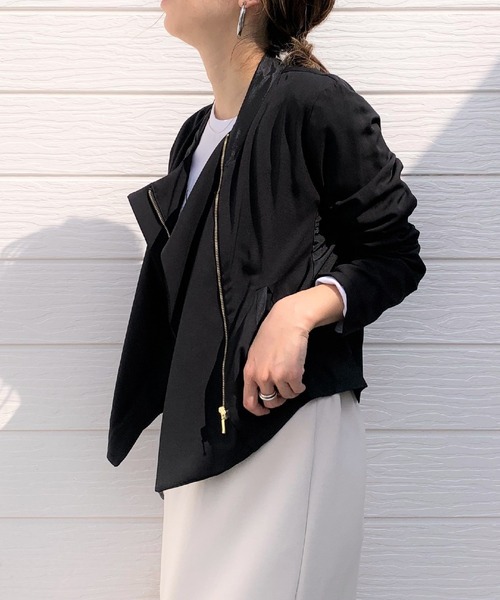 Q(キュー)の「リラックスライダース(ライダースジャケット・レディース・ブラック/オリーブ・MEDIUM)」の9枚目の写真