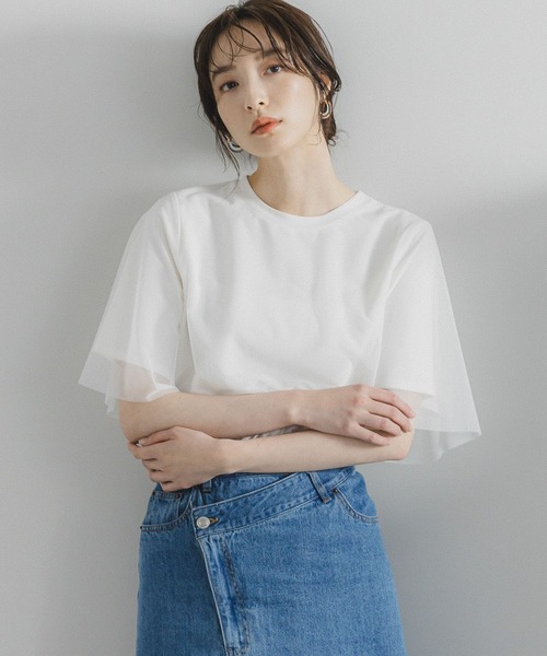Andemiu(アンデミュウ)の「チュールカサネT189153(Tシャツ/カットソー・レディース・ブラック/オフホワイト/ブルー/アイボリー・FREE)」の2枚目の写真