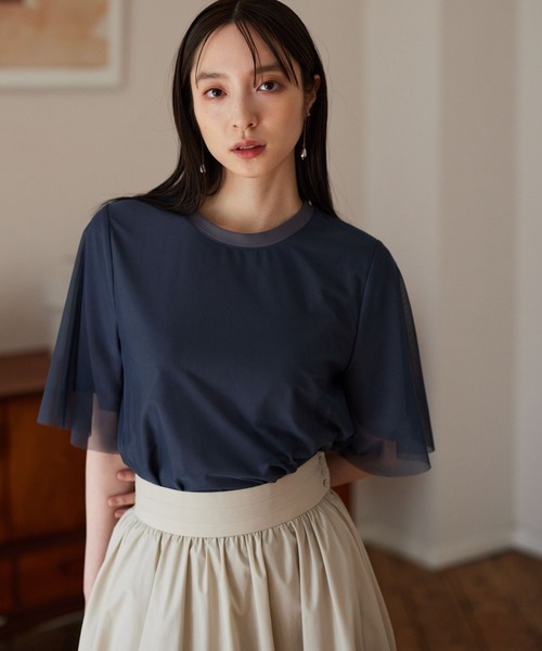 Andemiu(アンデミュウ)の「チュールカサネT189153(Tシャツ/カットソー・レディース・ブラック/オフホワイト/ブルー/アイボリー・FREE)」の4枚目の写真