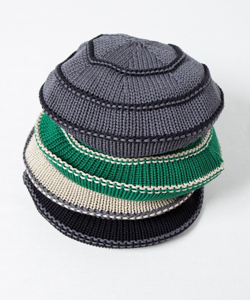 RACAL(ラカル)の「Stripe Knit Tam Beret / ボーダーニットタムベレー(ニットキャップ/ビーニー・メンズ・ベージュ/グリーン/グレー/ブラック・FREE)」の8枚目の写真