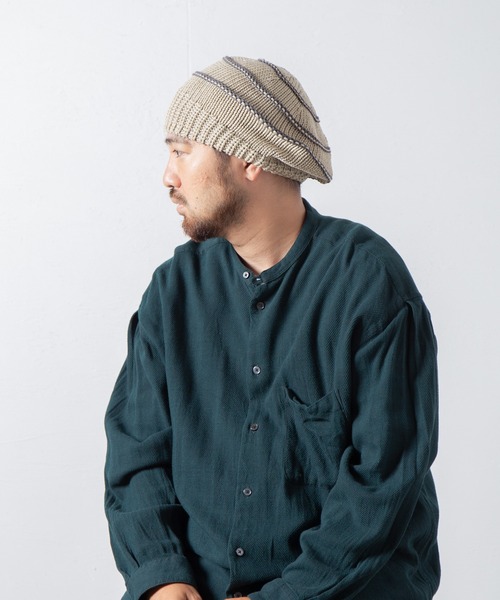 RACAL(ラカル)の「Stripe Knit Tam Beret / ボーダーニットタムベレー(ニットキャップ/ビーニー・メンズ・ベージュ/グリーン/グレー/ブラック・FREE)」の9枚目の写真