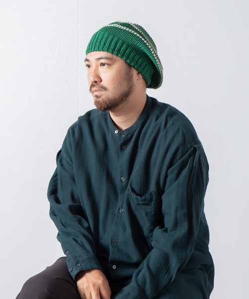 RACAL(ラカル)の「Stripe Knit Tam Beret / ボーダーニットタムベレー(ニットキャップ/ビーニー・メンズ・ベージュ/グリーン/グレー/ブラック・FREE)」の7枚目の写真