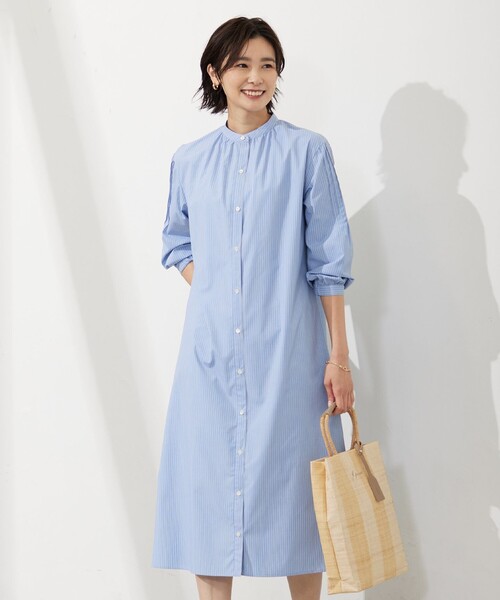 J.PRESS(ジェイプレス)の「【WEB限定カラーあり・洗える・接触冷感・UVカット・イージーケア】 エステネージュストライプ ワンピース(ワンピース・レディース・ブルー系1/ネイビー系1/サックスブルー系1/ライトグレー系1・11/9)」の3枚目の写真