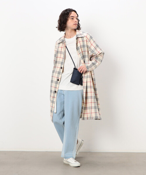 Purple&Yellow（パープルアンドイエロー）の「チェック ラグランコート（ステンカラーコート・メンズ・ホワイト/ブラック・SMALL/MEDIUM/LARGE）」の15枚目の写真