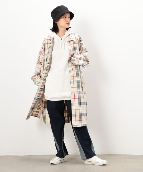 Purple&Yellow（パープルアンドイエロー）の「チェック ラグランコート（ステンカラーコート・メンズ・ホワイト/ブラック・SMALL/MEDIUM/LARGE）」の9枚目の写真