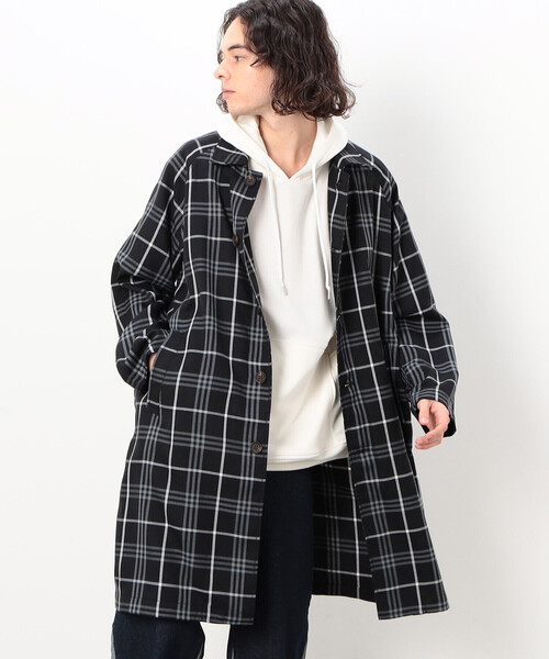 Purple&Yellow（パープルアンドイエロー）の「チェック ラグランコート（ステンカラーコート・メンズ・ホワイト/ブラック・SMALL/MEDIUM/LARGE）」の16枚目の写真