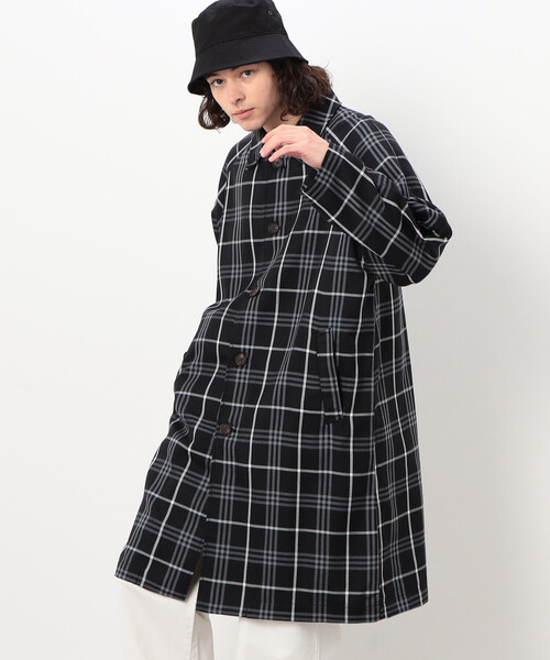 Purple&Yellow（パープルアンドイエロー）の「チェック ラグランコート（ステンカラーコート・メンズ・ホワイト/ブラック・SMALL/MEDIUM/LARGE）」の4枚目の写真