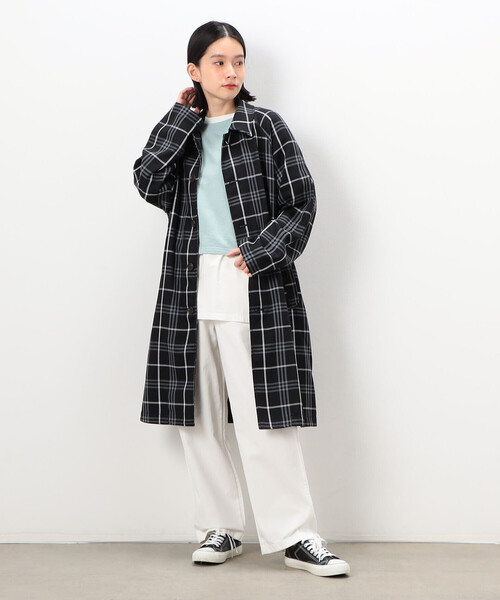 Purple&Yellow（パープルアンドイエロー）の「チェック ラグランコート（ステンカラーコート・メンズ・ホワイト/ブラック・SMALL/MEDIUM/LARGE）」の7枚目の写真