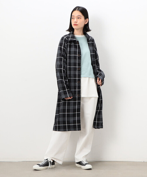 Purple&Yellow（パープルアンドイエロー）の「チェック ラグランコート（ステンカラーコート・メンズ・ホワイト/ブラック・SMALL/MEDIUM/LARGE）」の10枚目の写真